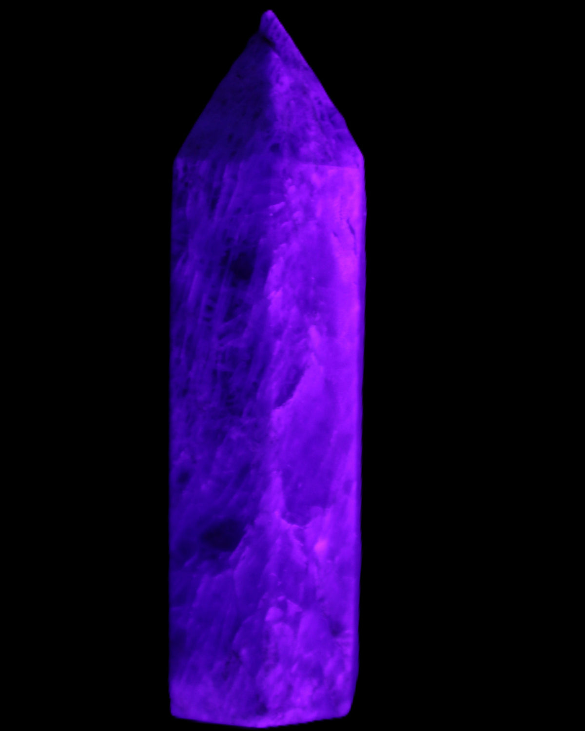 Apatite wand 22*18*69m 54g in UV light - Rocks and Things Store