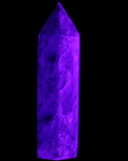Apatite wand 22*18*69m 54g in UV light - Rocks and Things Store