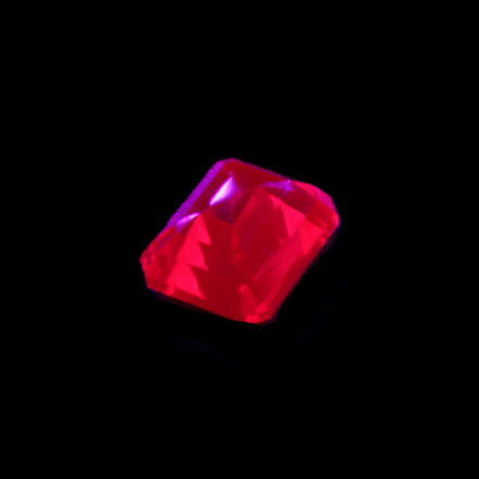 Red Ruby Princess cut from Mozambique 8mm 9ct 2g in UV light - Rocks and Things Store