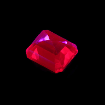 Red Ruby Princess cut from Mozambique 8mm 9ct 2g in UV light - Rocks and Things Store