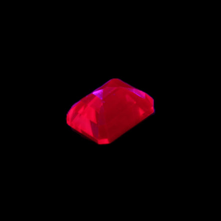 Red Ruby Princess cut from Mozambique 8mm 9ct 2g in UV light - Rocks and Things Store