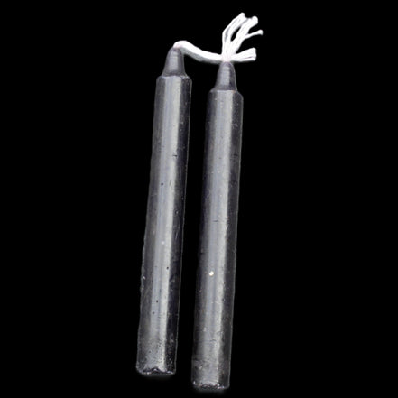 Two Black Chime Spell Candles 10.2cm unscented in sunlight - Rocks and Things Store