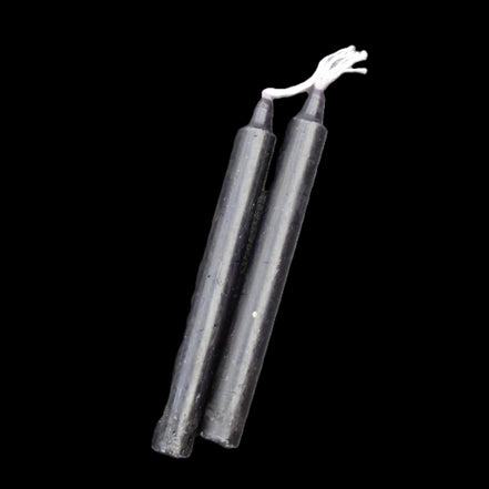 Two Black Chime Spell Candles 10.2cm unscented in sunlight - Rocks and Things Store