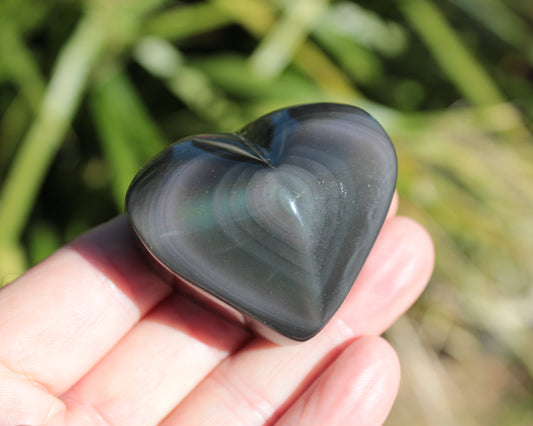 Obsidian rainbow heart hand-carved 80g
