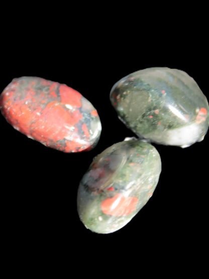 African Bloodstone 3 tumbled stones 18-20mm 11.6g Rocks and Things