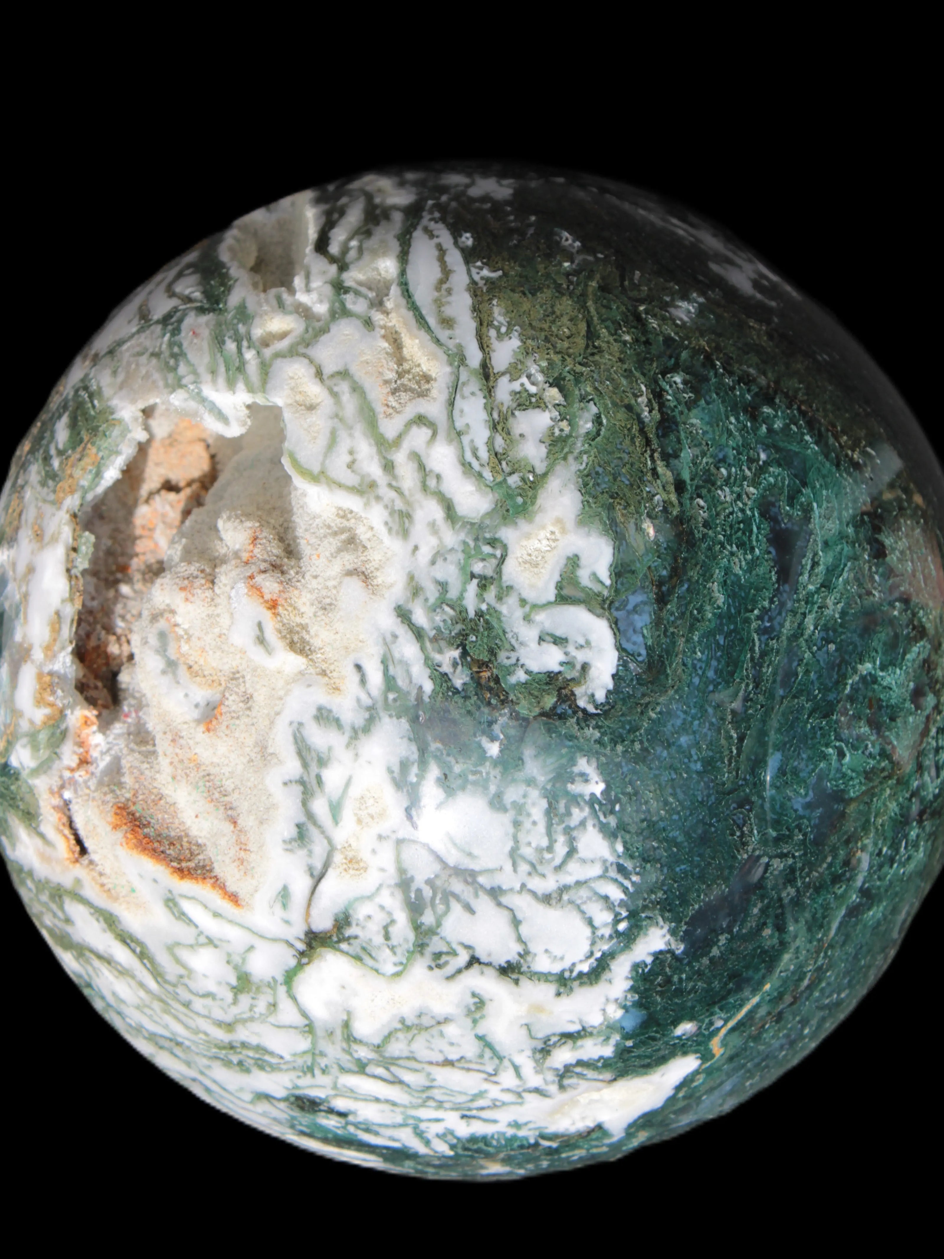 Amazing Ocean Moss Agate sphere with geode cave 4500g - Rocks and Things Store
