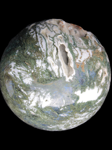Amazing Ocean Moss Agate sphere with geode cave 4500g - Rocks and Things Store