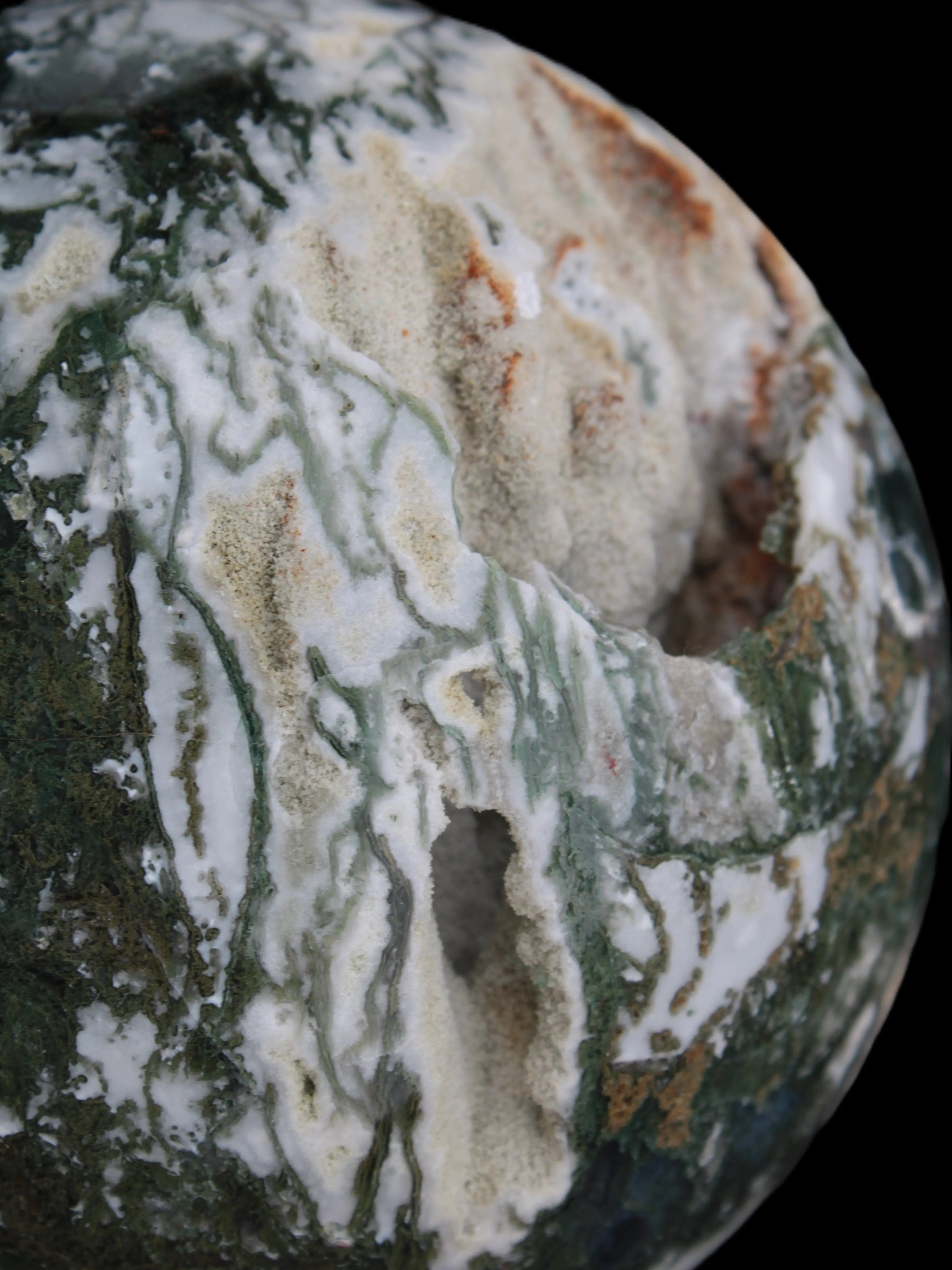 Amazing Ocean Moss Agate sphere with geode cave 4500g - Rocks and Things Store