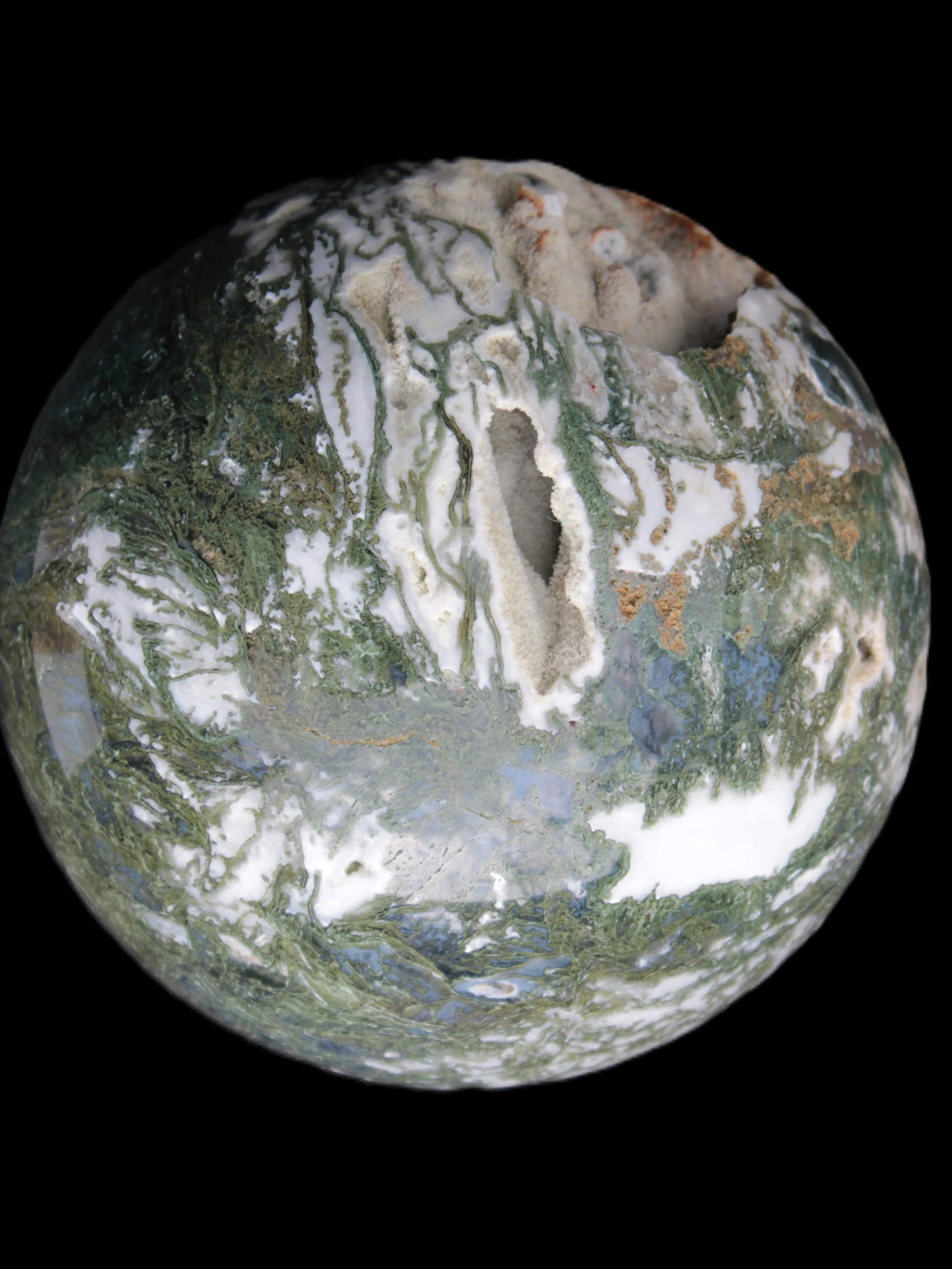 Amazing Ocean Moss Agate sphere with geode cave 4500g - Rocks and Things Store