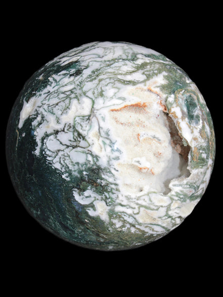 Amazing Ocean Moss Agate sphere with geode cave 4500g - Rocks and Things Store