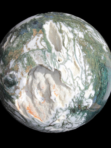 Amazing Ocean Moss Agate sphere with geode cave 4500g - Rocks and Things Store