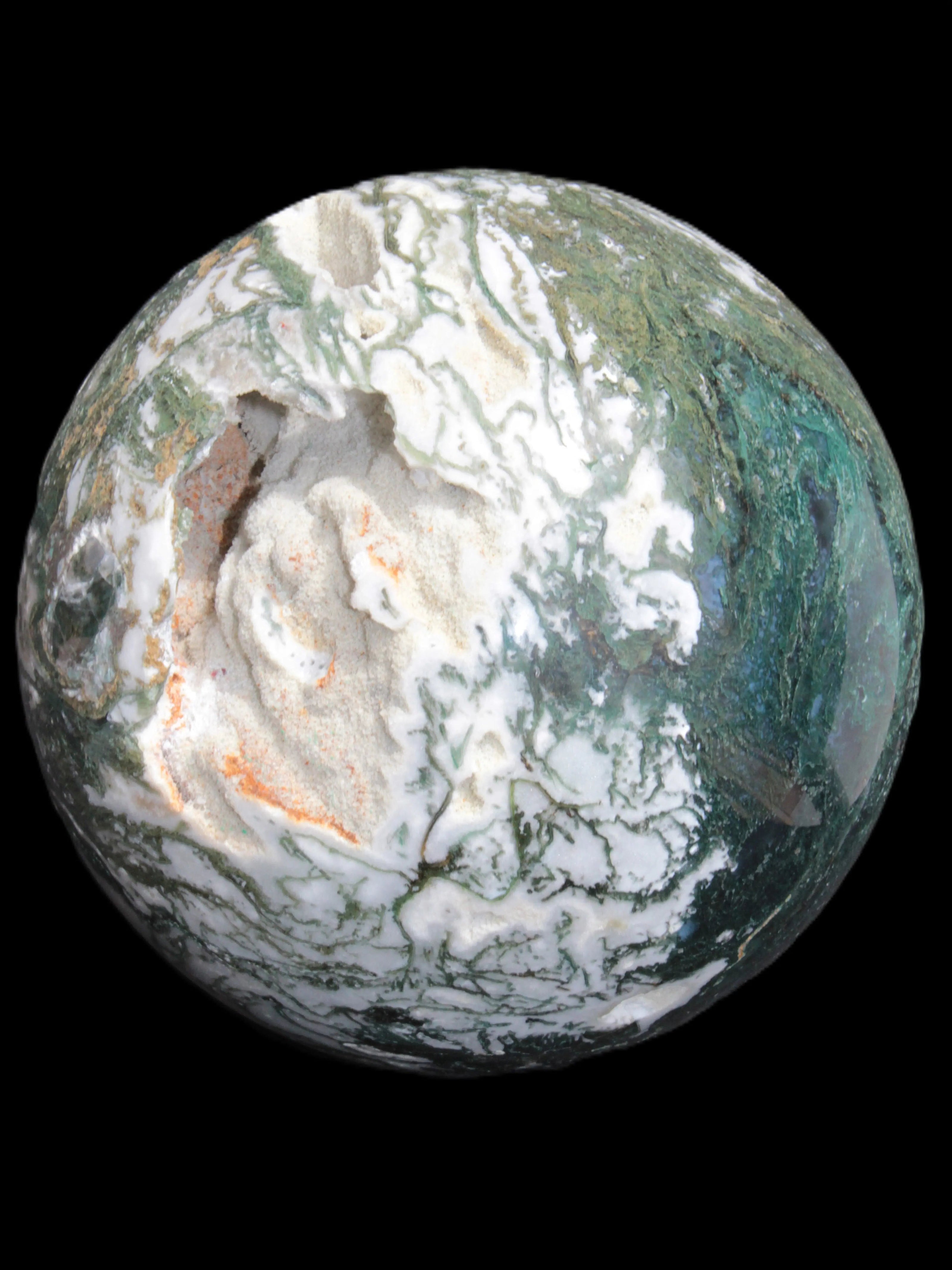 Amazing Ocean Moss Agate sphere with geode cave 4500g - Rocks and Things Store