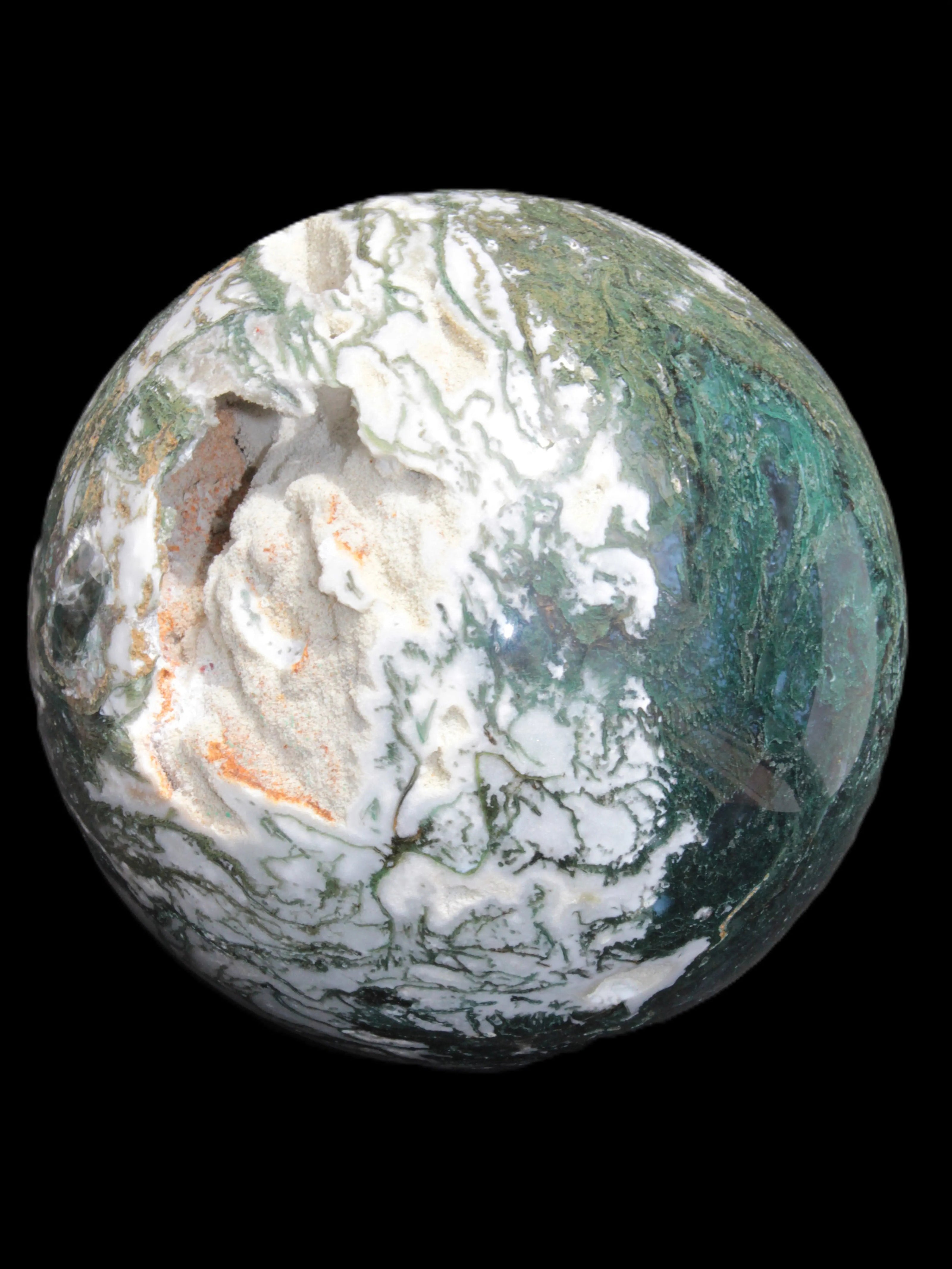 Amazing Ocean Moss Agate sphere with geode cave 4500g - Rocks and Things Store