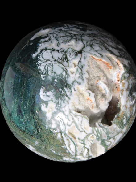 Amazing Ocean Moss Agate sphere with geode cave 4500g - Rocks and Things Store