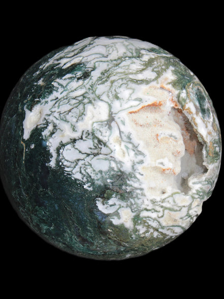 Amazing Ocean Moss Agate sphere with geode cave 4500g - Rocks and Things Store