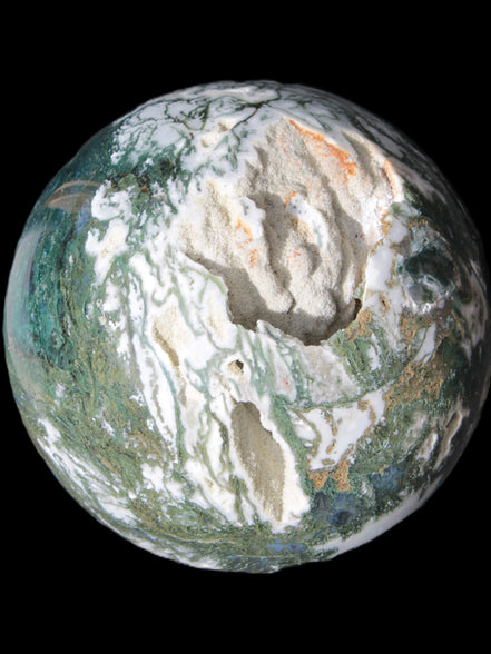 Amazing Ocean Moss Agate sphere with geode cave 4500g - Rocks and Things Store