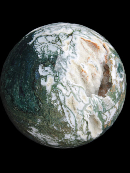 Amazing Ocean Moss Agate sphere with geode cave 4500g - Rocks and Things Store