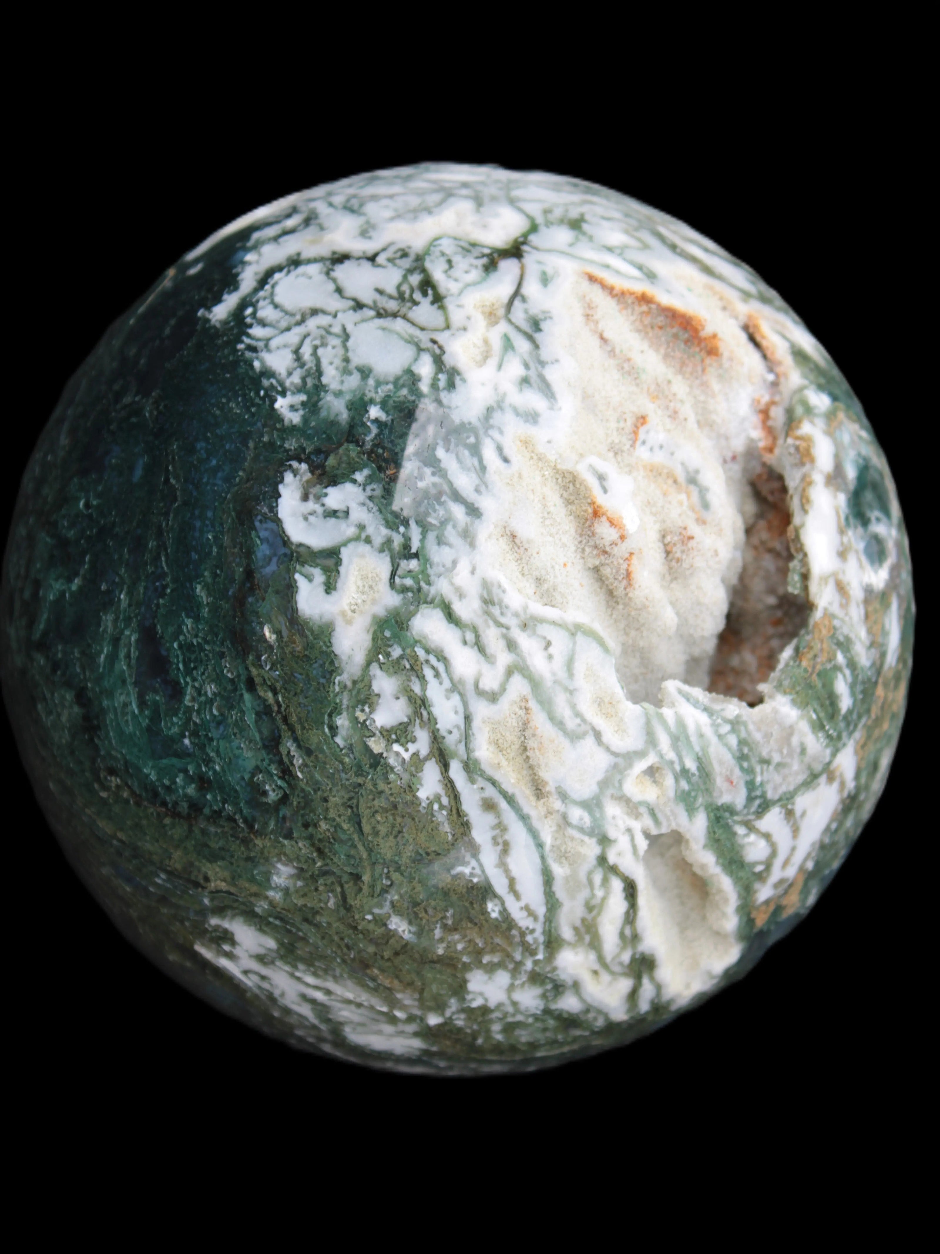 Amazing Ocean Moss Agate sphere with geode cave 4500g - Rocks and Things Store