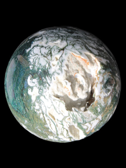 Amazing Ocean Moss Agate sphere with geode cave 4500g Rocks and Things