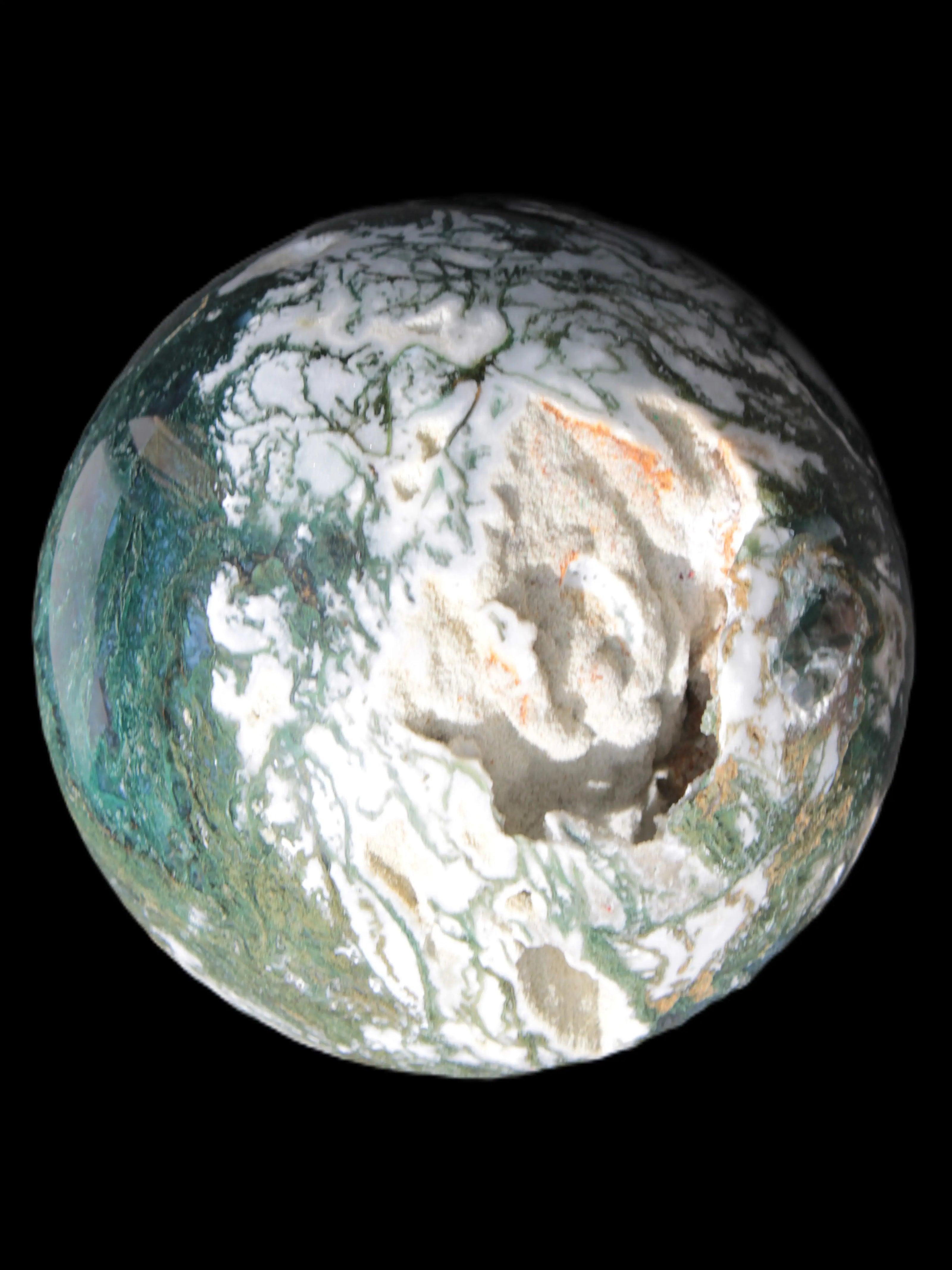 Amazing Ocean Moss Agate sphere with geode cave 4500g Rocks and Things
