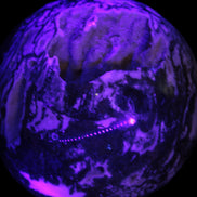 Ocean Moss Agate with geode cave sphere 4500g in UV light