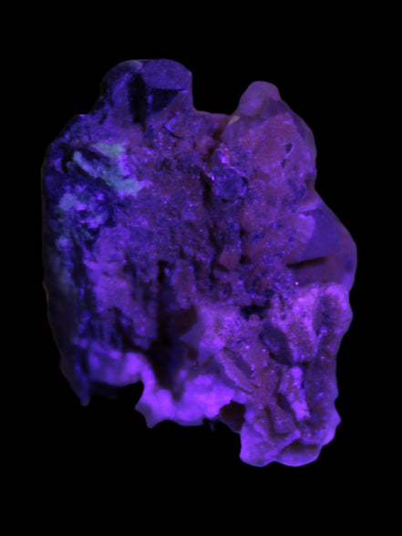 Black Tourmaline with Feldspar Quartz UV reactive matrix 88.2ct 17.7g in UV light - Rocks and Things Store