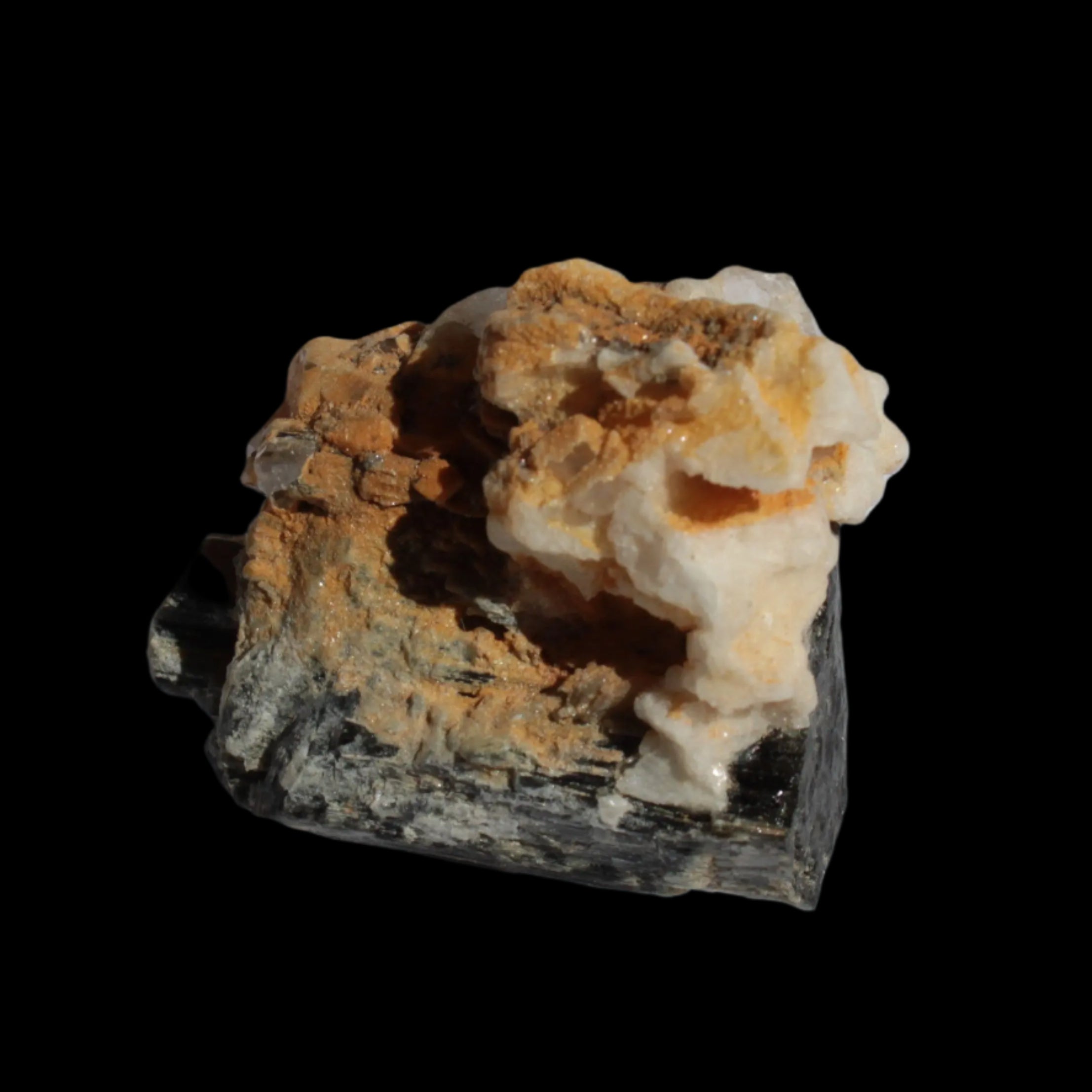 Black Tourmaline with Feldspar Quartz UV reactive matrix 88.2ct 17.7g in LED light - Rocks and Things Store