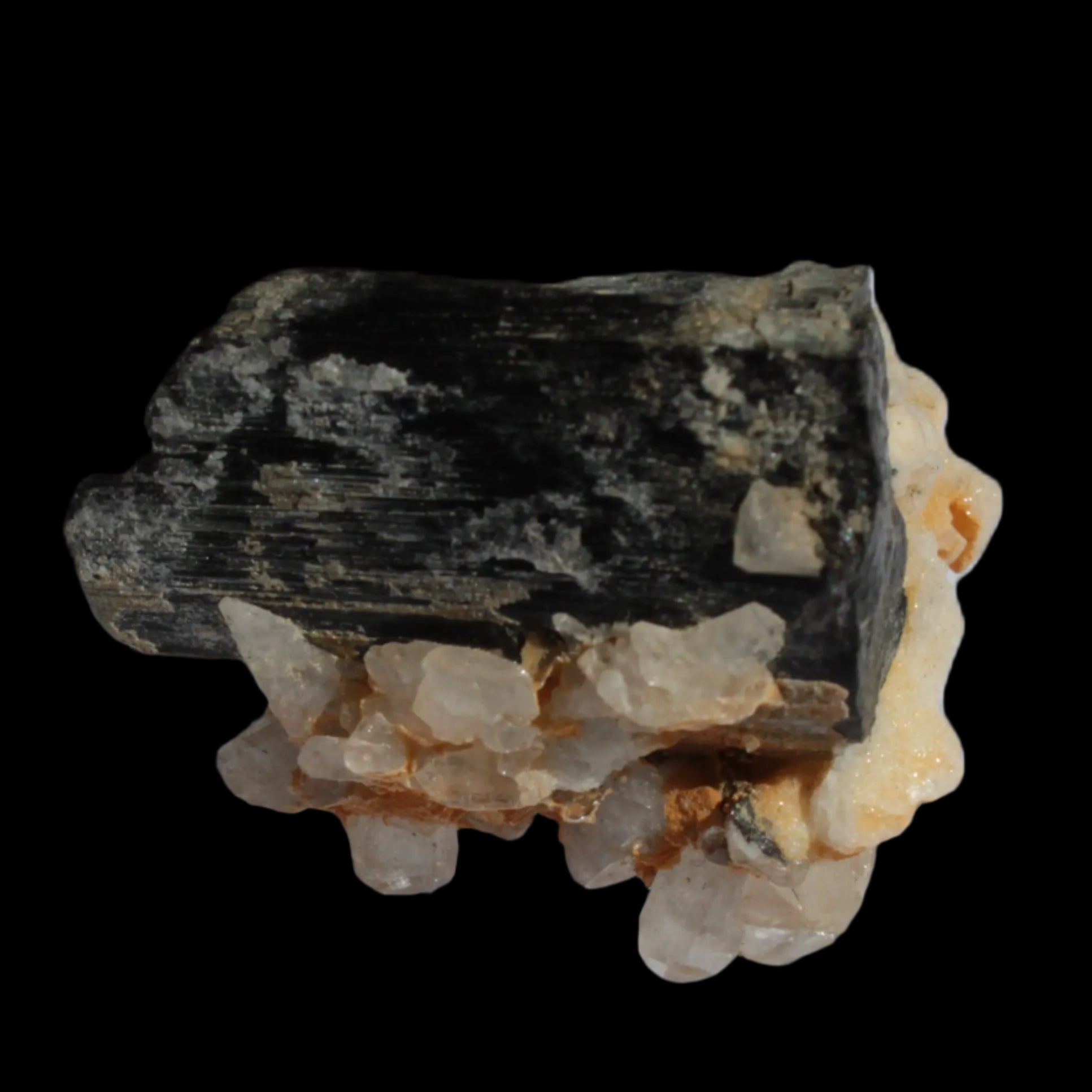Black Tourmaline with Feldspar Quartz UV reactive matrix 88.2ct 17.7g in sunlight - Rocks and Things Store