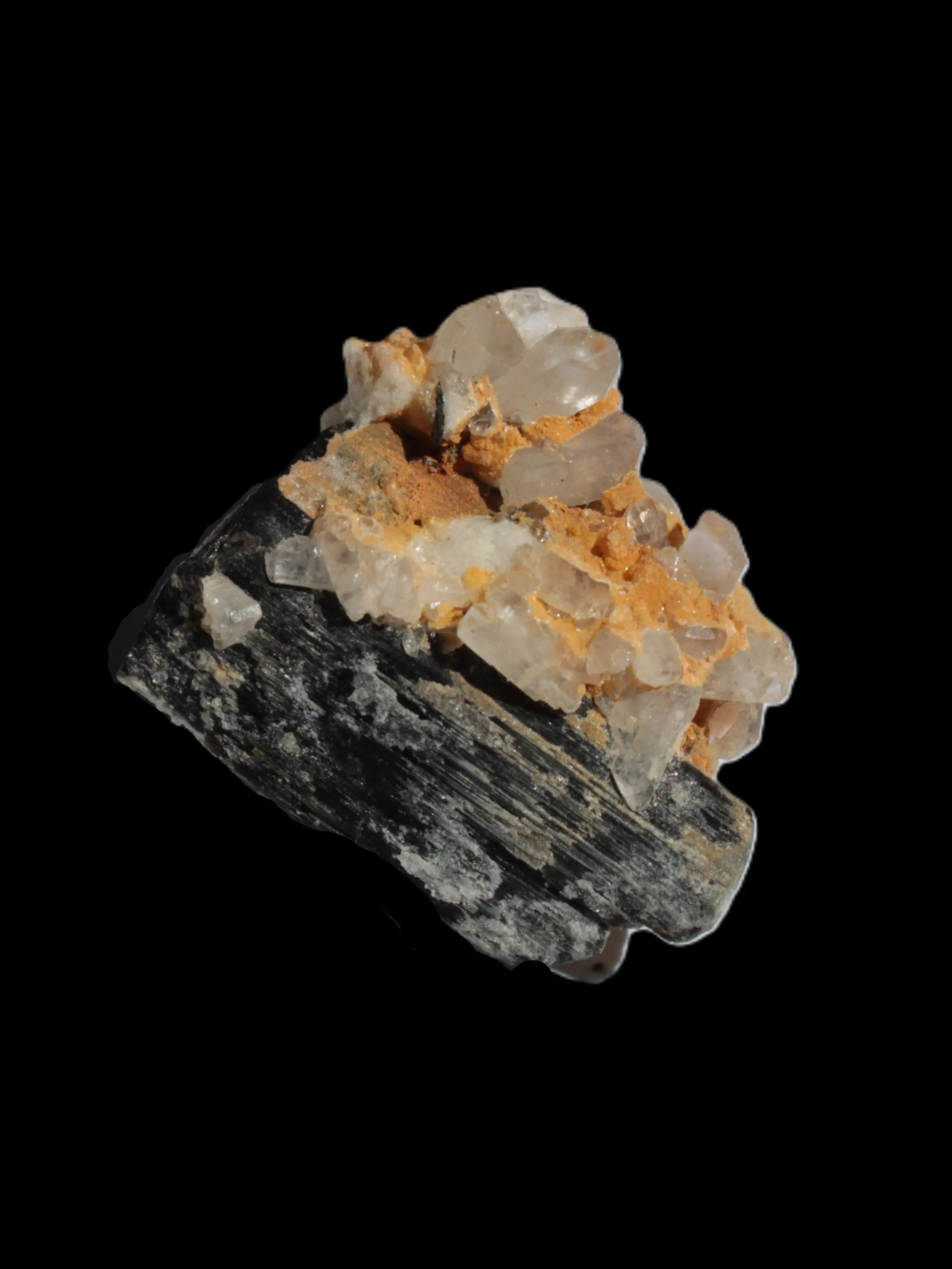 Black Tourmaline with Feldspar Quartz UV reactive matrix 88.2ct 17.7g in sunlight - Rocks and Things Store