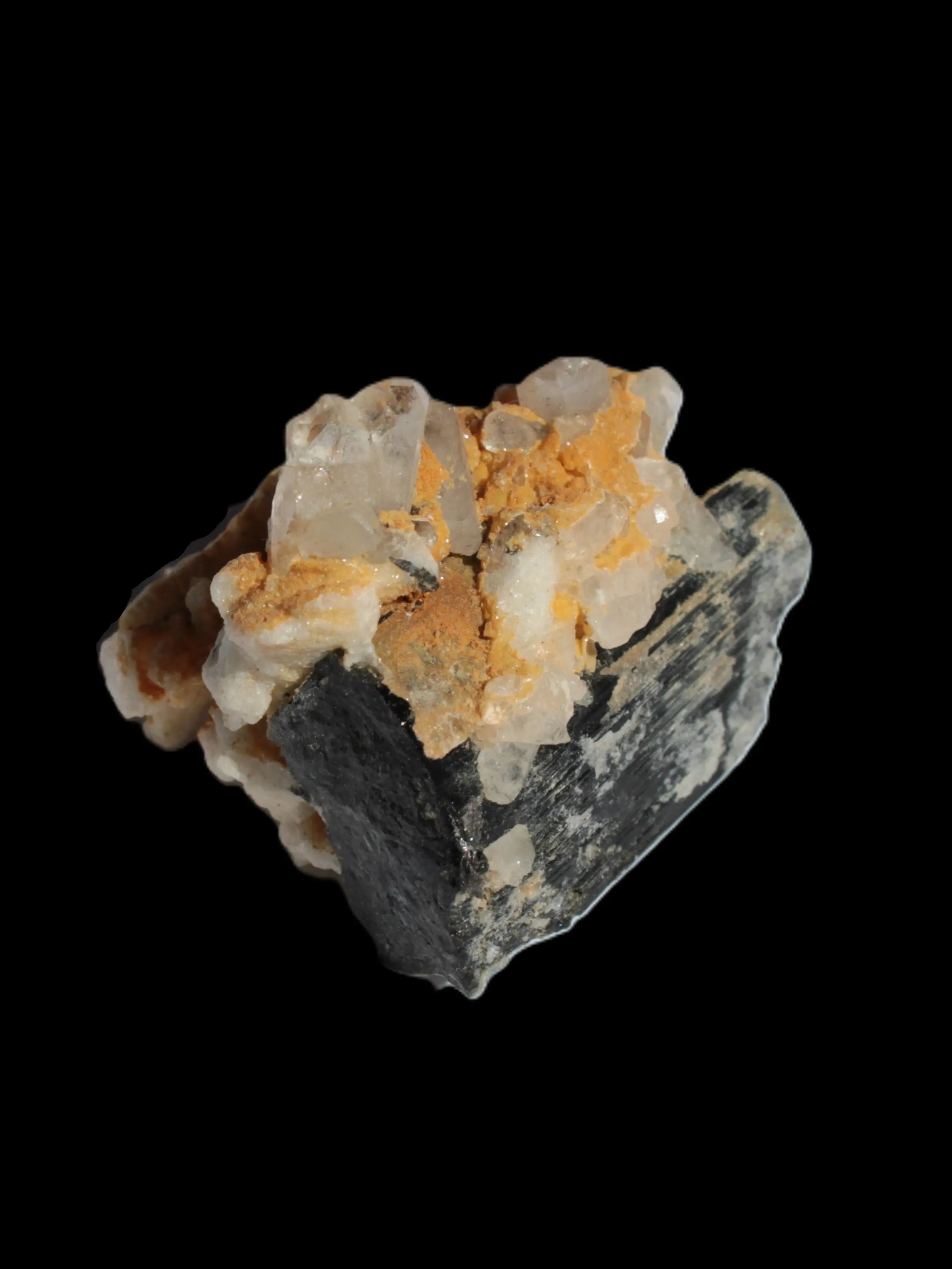 Black Tourmaline with Feldspar Quartz UV reactive matrix 88.2ct 17.7g in LED light - Rocks and Things Store
