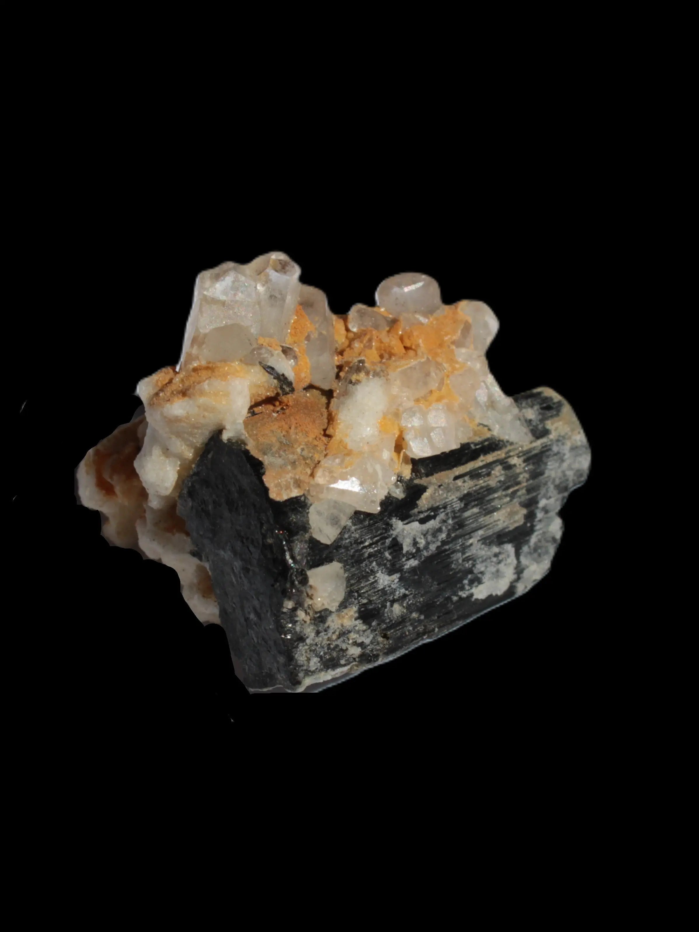 Black Tourmaline with Feldspar Quartz UV reactive matrix 88.2ct 17.7g in LED light - Rocks and Things Store