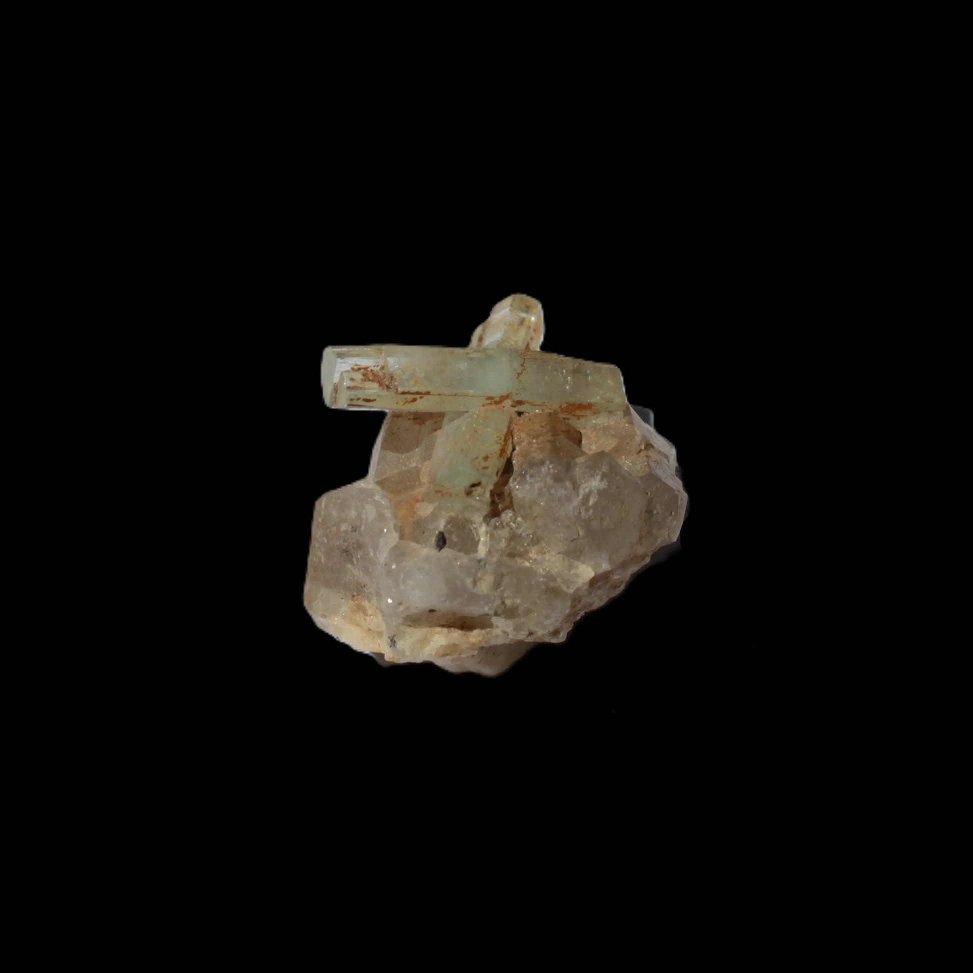 Blue Aquamarine Yellow Heliodor terminated crystal cross on double-terminated 10.3g Rocks and Things Store