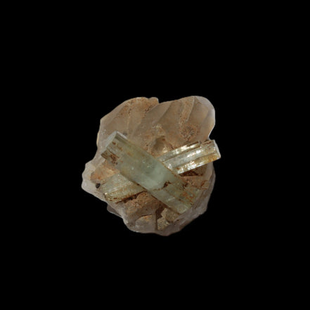 Blue Aquamarine Yellow Heliodor terminated crystal cross on double-terminated 10.3g in sunlight - Rocks and Things Store