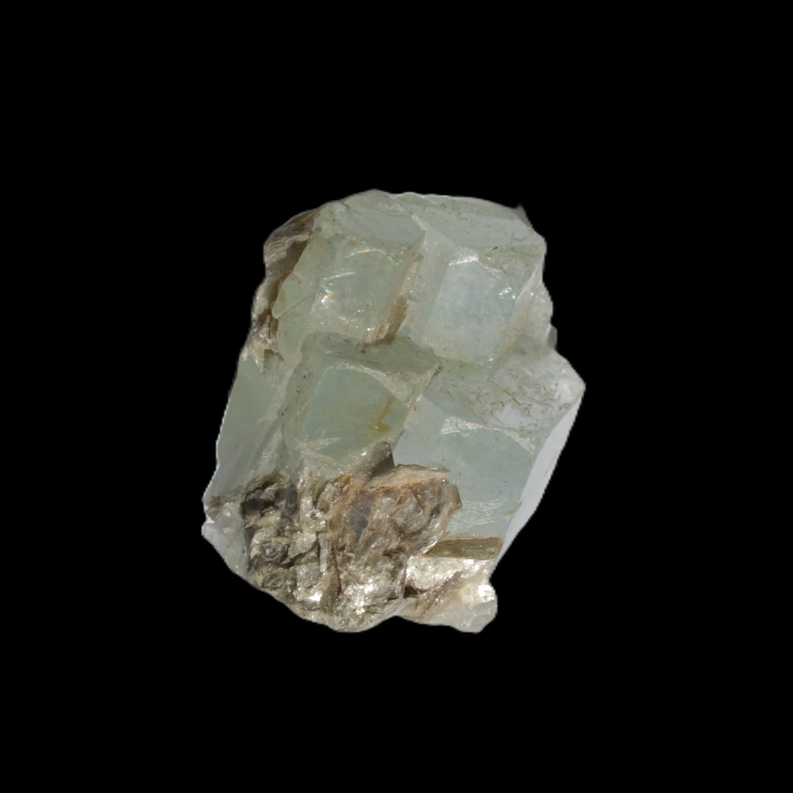 Blue Aquamarine stepped terminated crystal ladder with Muscovite from Afghanistan 26.4g in sunlight - Rocks and Things Store