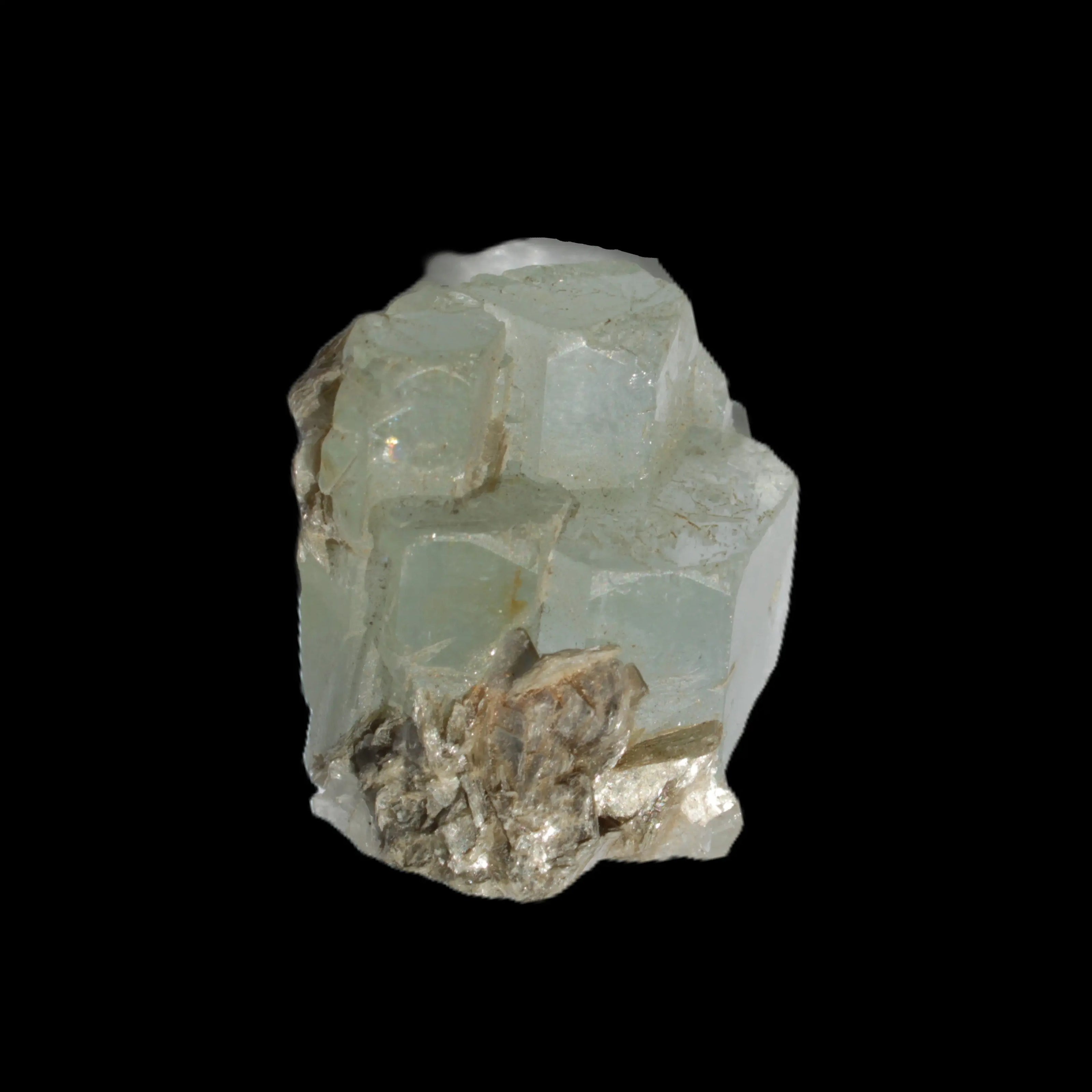 Blue Aquamarine stepped terminated crystal ladder with Muscovite from Afghanistan 26.4g in sunlight - Rocks and Things Store
