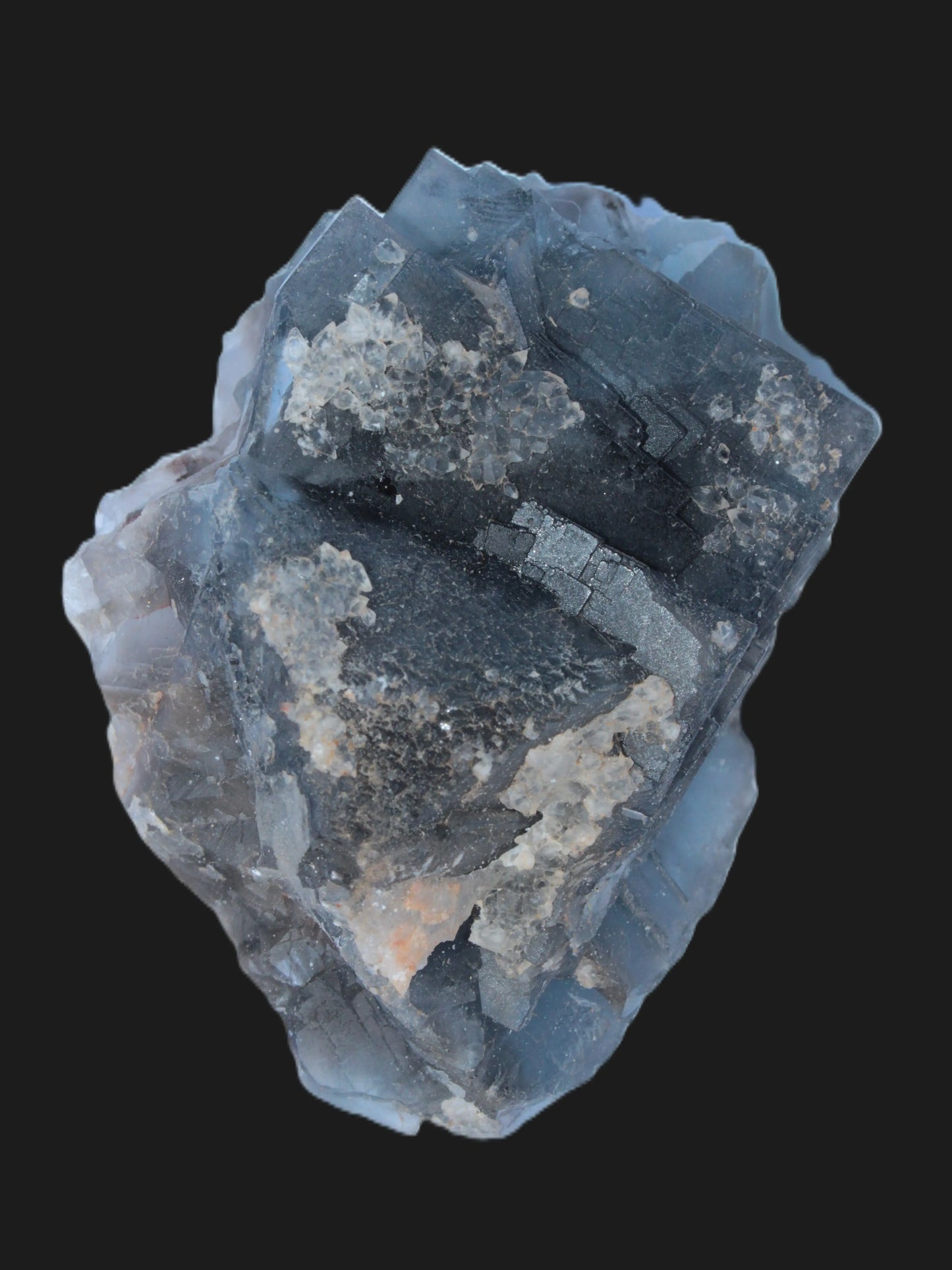 Blue Fluorite cubic cluster with Clear Calcite 168.8g Rocks and Things