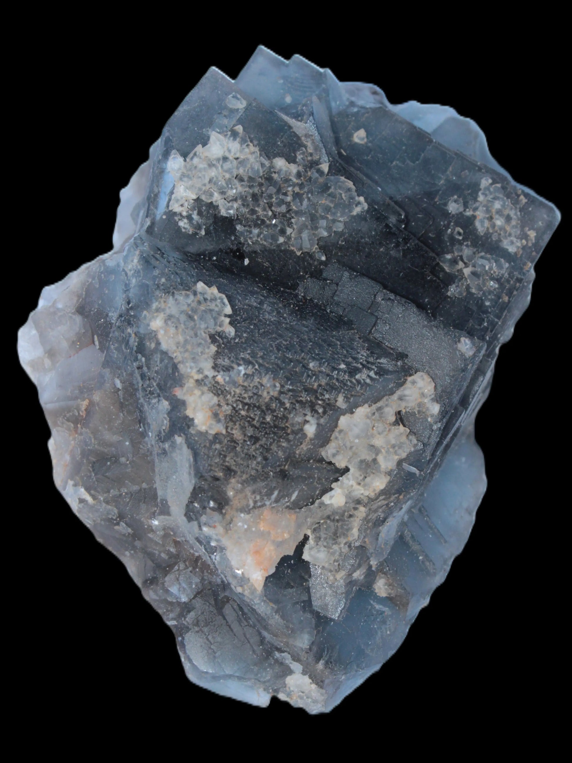 Blue Fluorite cubic cluster with Clear Calcite 168.8g Rocks and Things