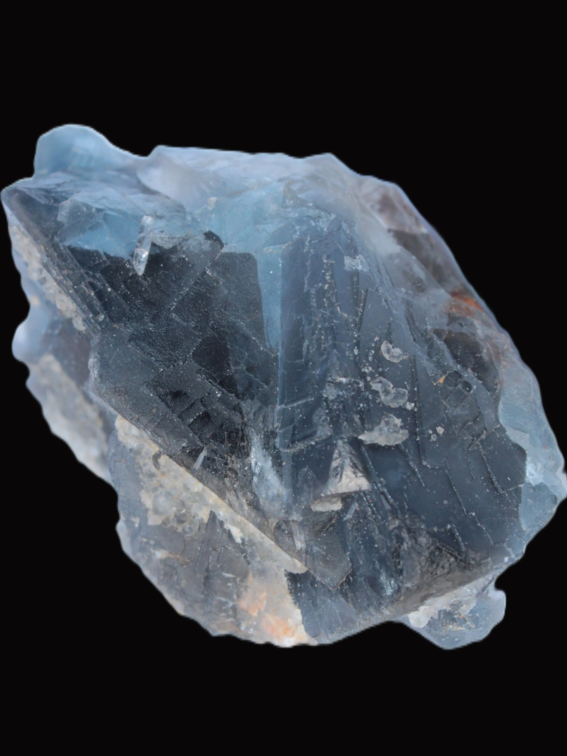 Blue Fluorite cubic cluster with Clear Calcite 168.8g Rocks and Things