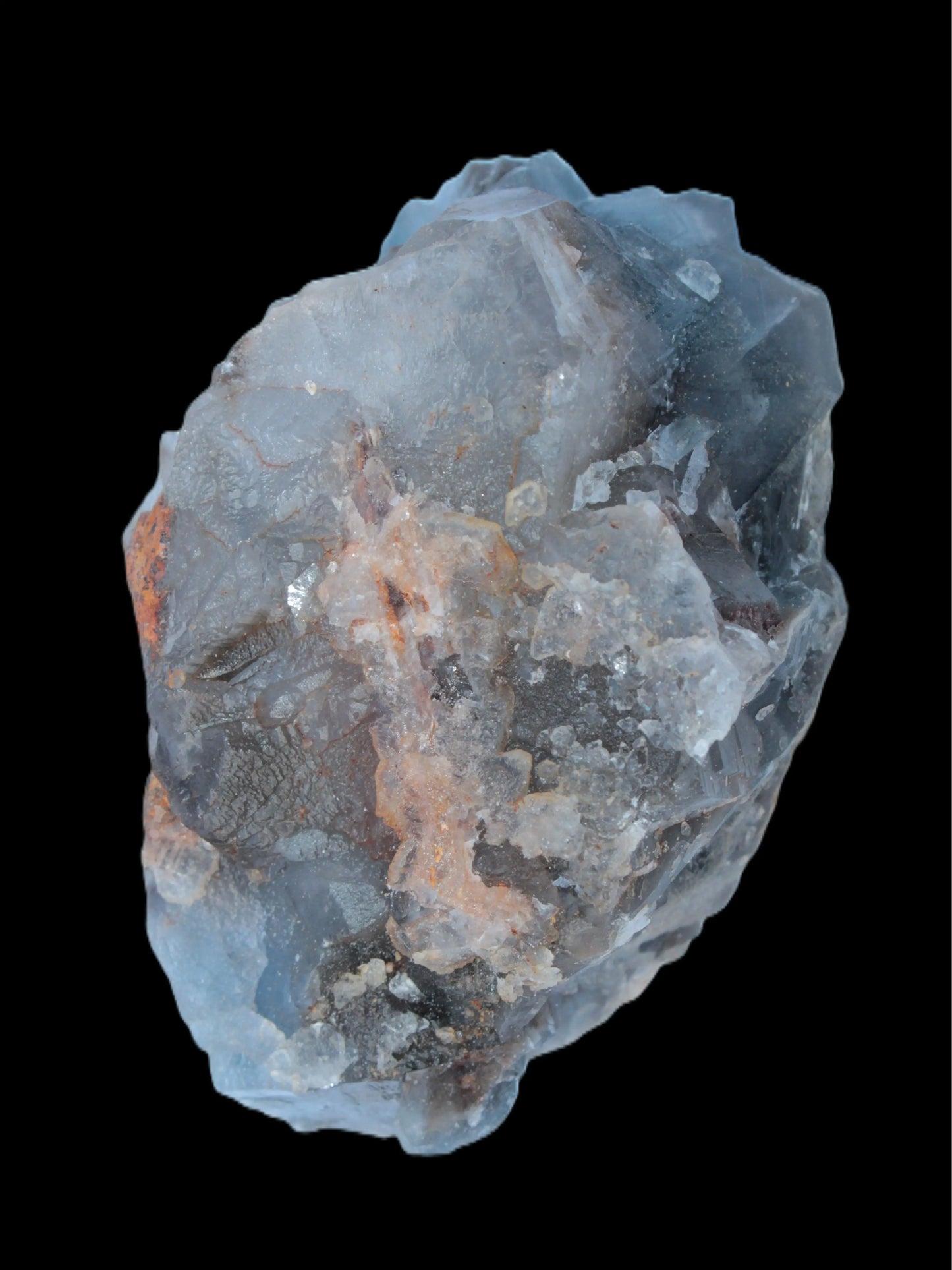 Blue Fluorite cubic cluster with Clear Calcite 168.8g Rocks and Things