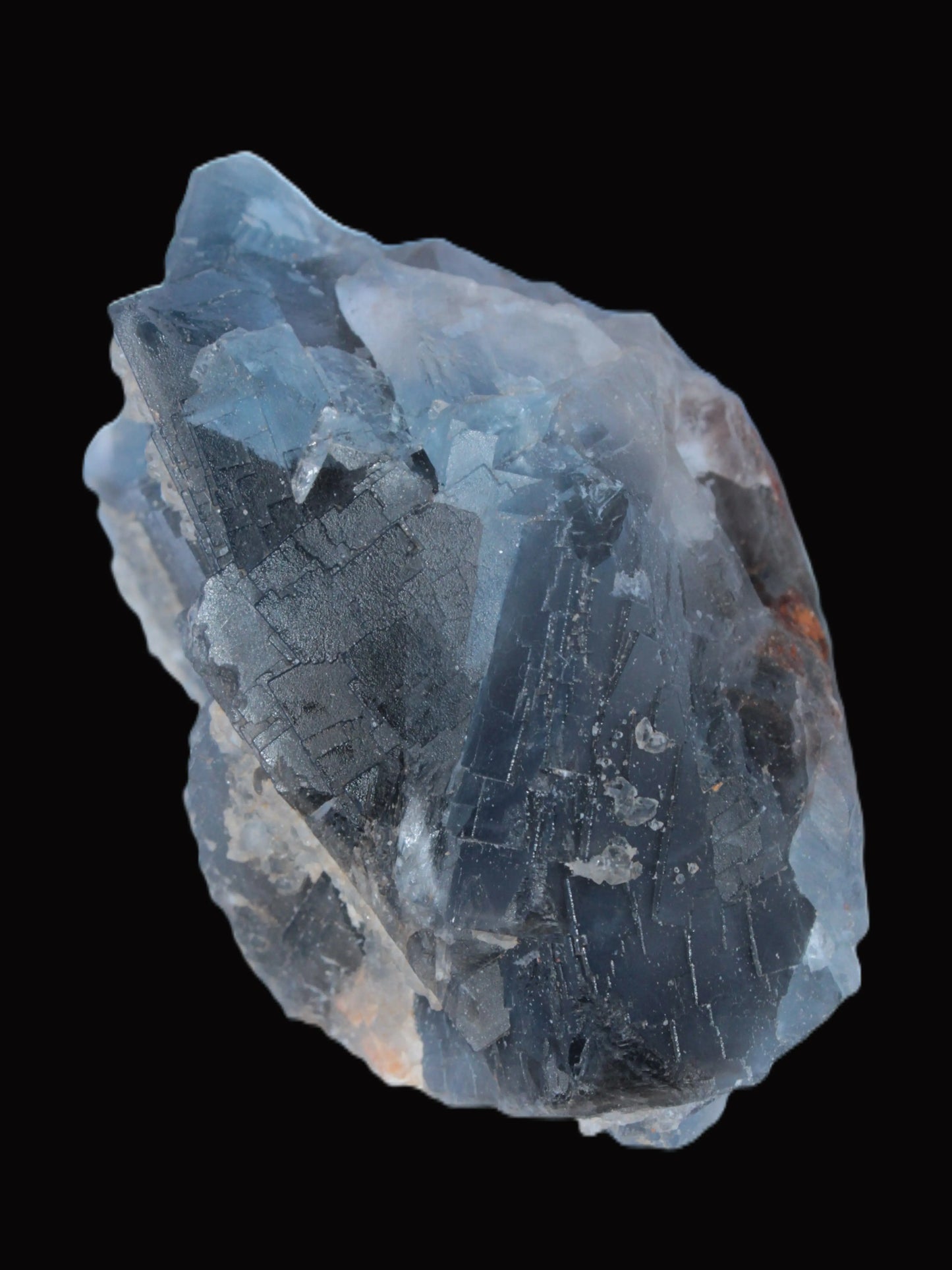 Blue Fluorite cubic cluster with Clear Calcite 168.8g Rocks and Things