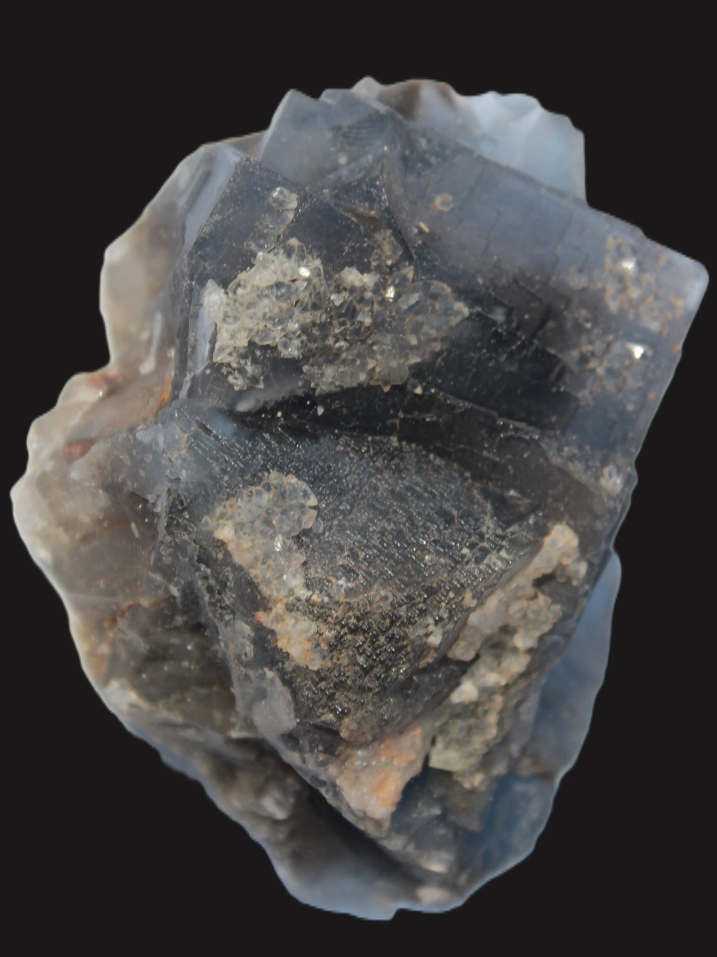 Blue Fluorite cubic cluster with Clear Calcite 168.8g Rocks and Things