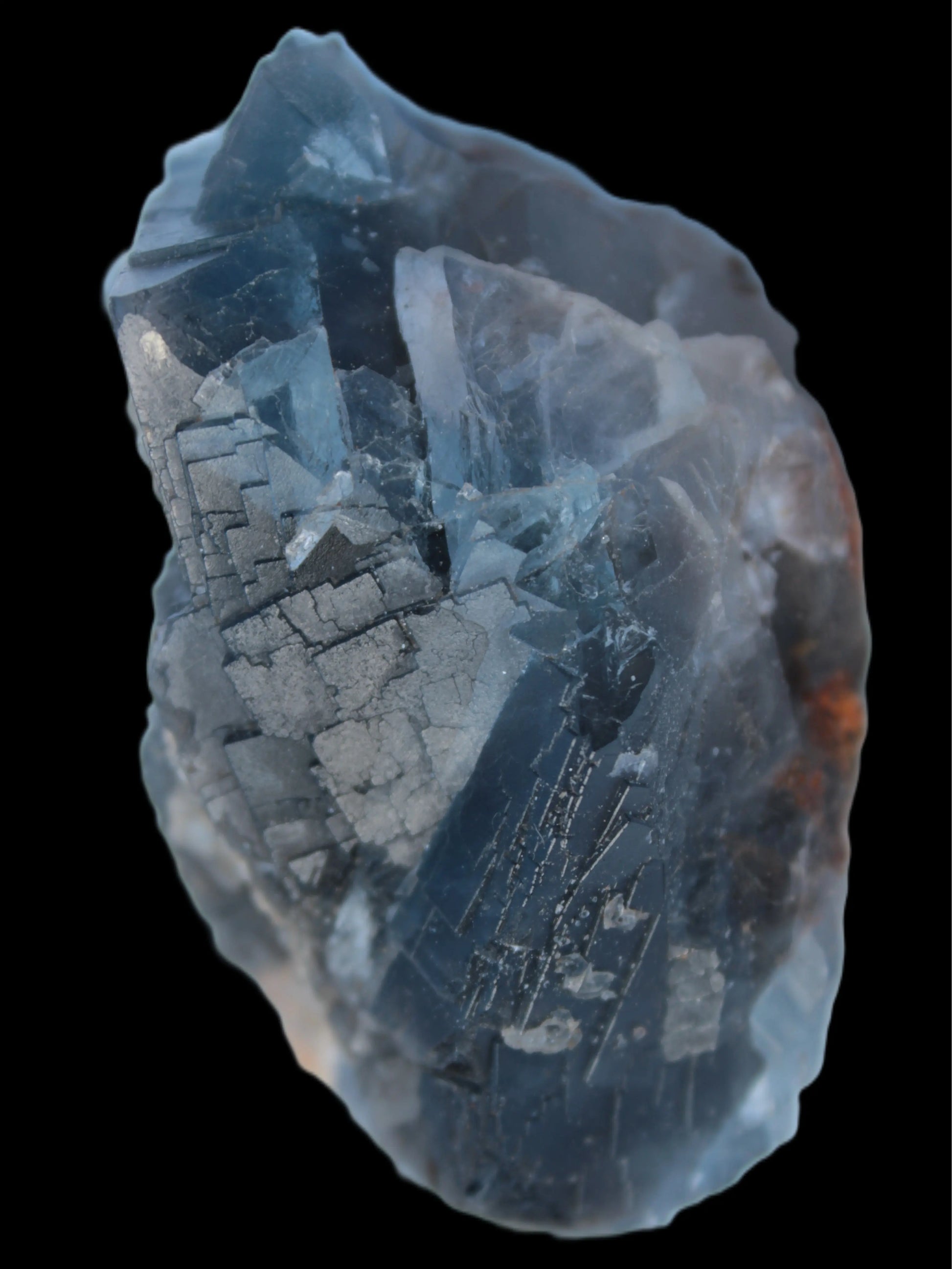 Blue Fluorite cubic cluster with Clear Calcite 168.8g Rocks and Things