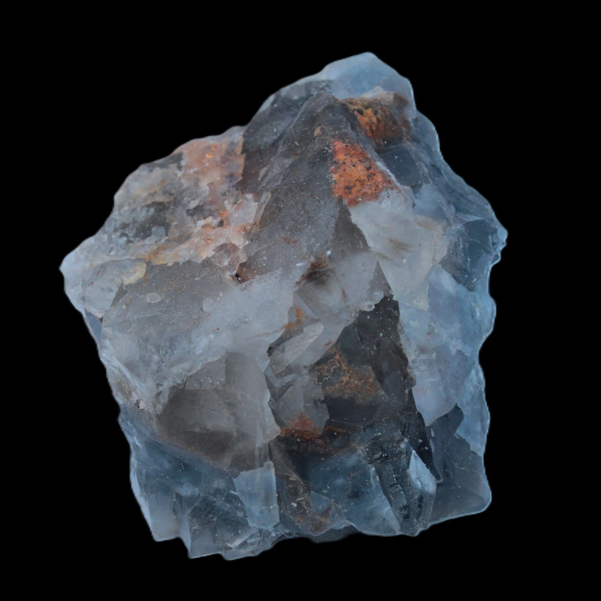 Blue Fluorite cubic cluster with Clear Calcite 168.8g Rocks and Things