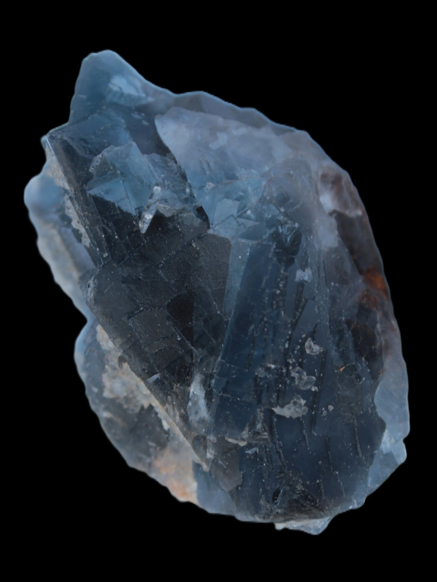 Blue Fluorite cubic cluster with Clear Calcite 168.8g Rocks and Things