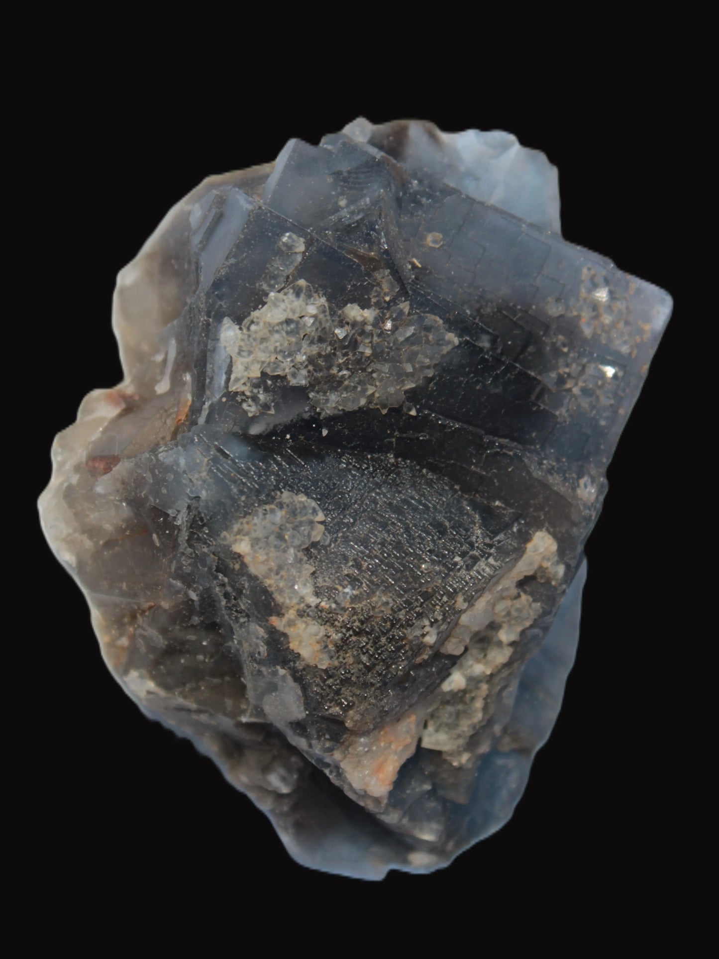 Blue Fluorite cubic cluster with Clear Calcite 168.8g Rocks and Things