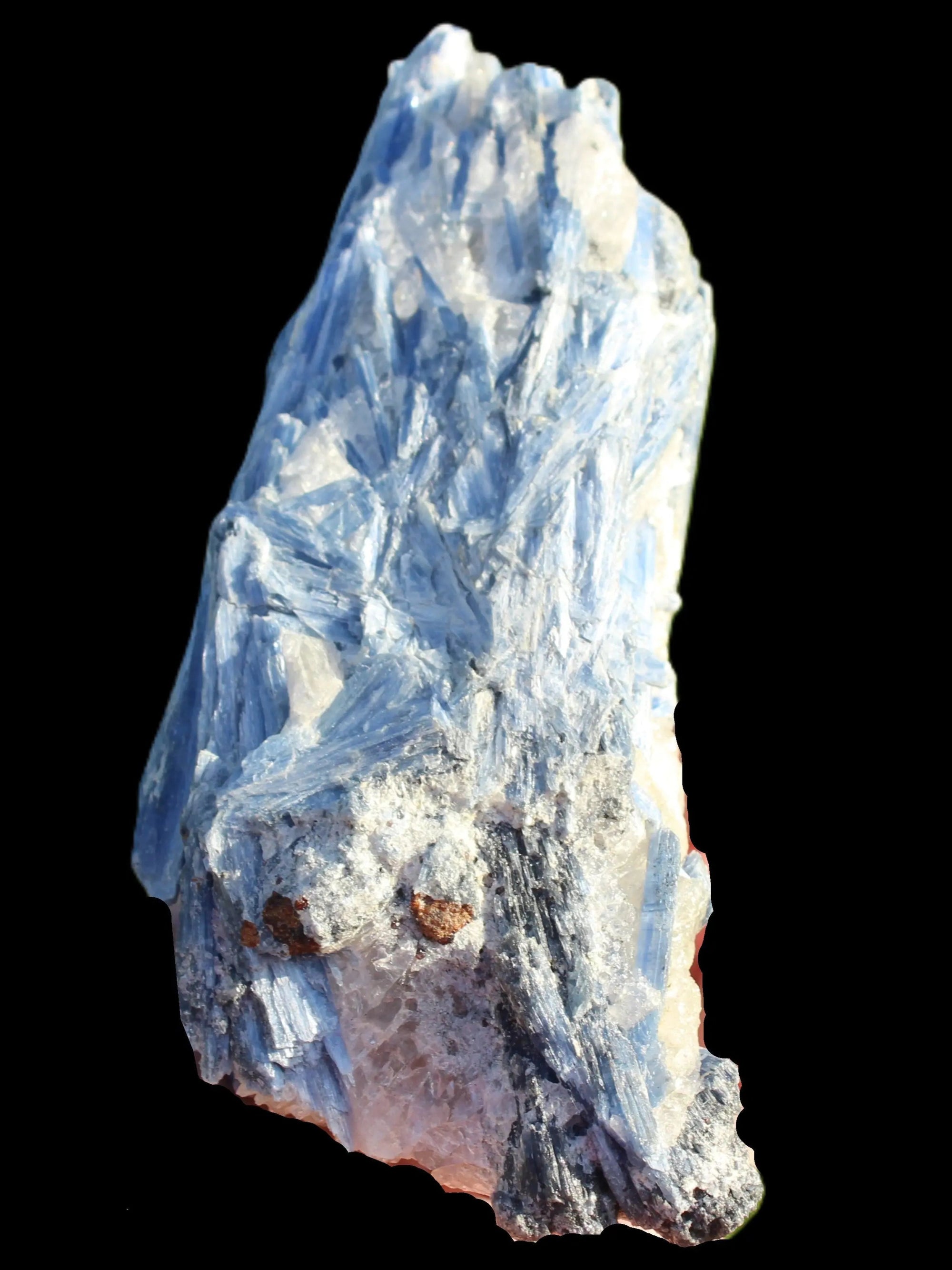 Blue Kyanite cluster with stand 830g in sunlight - Rocks and Things Store