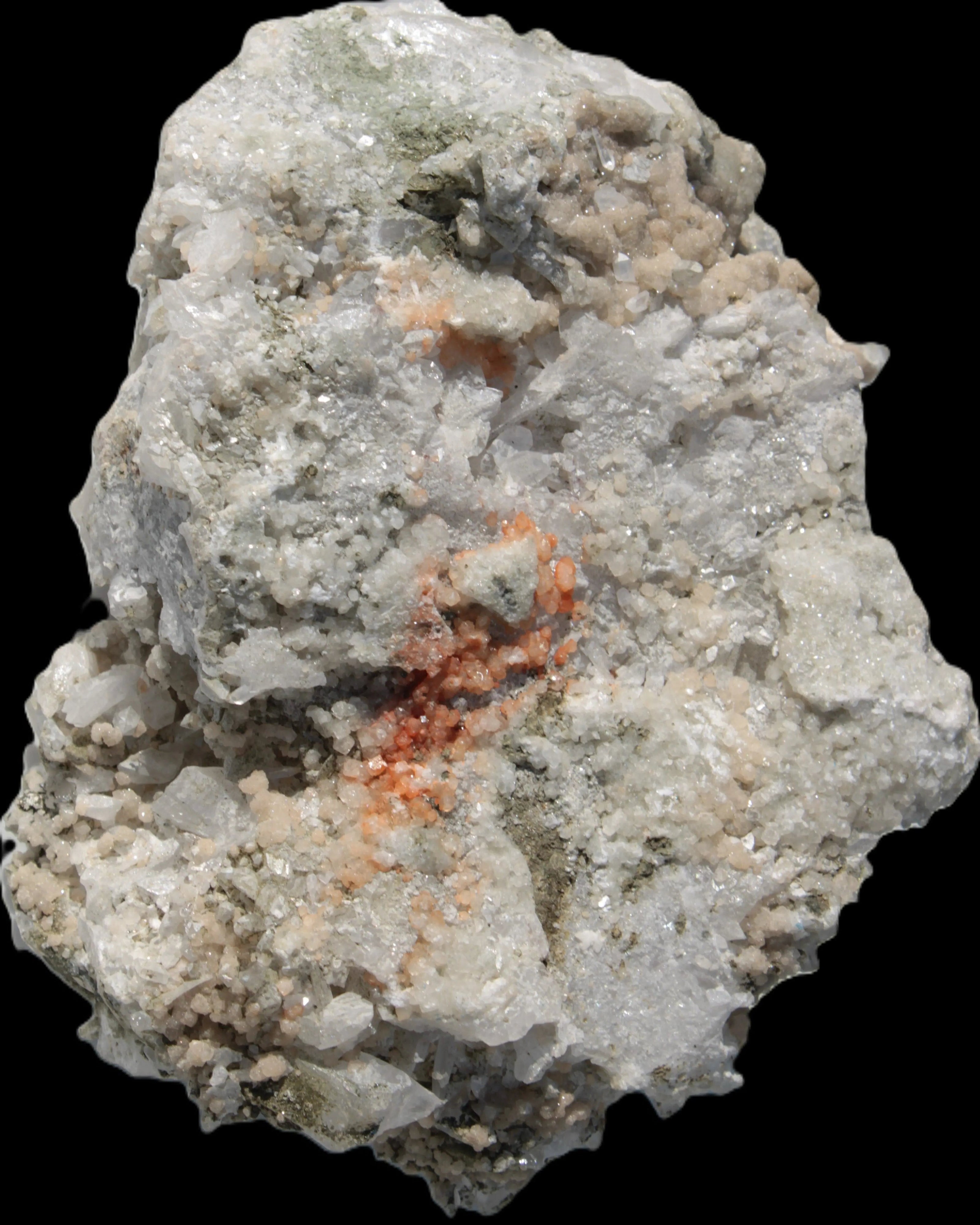 Calcite cluster with sparkly complex Chalcopyrite mineralisation 1340g in sunlight - Rocks and Things Store