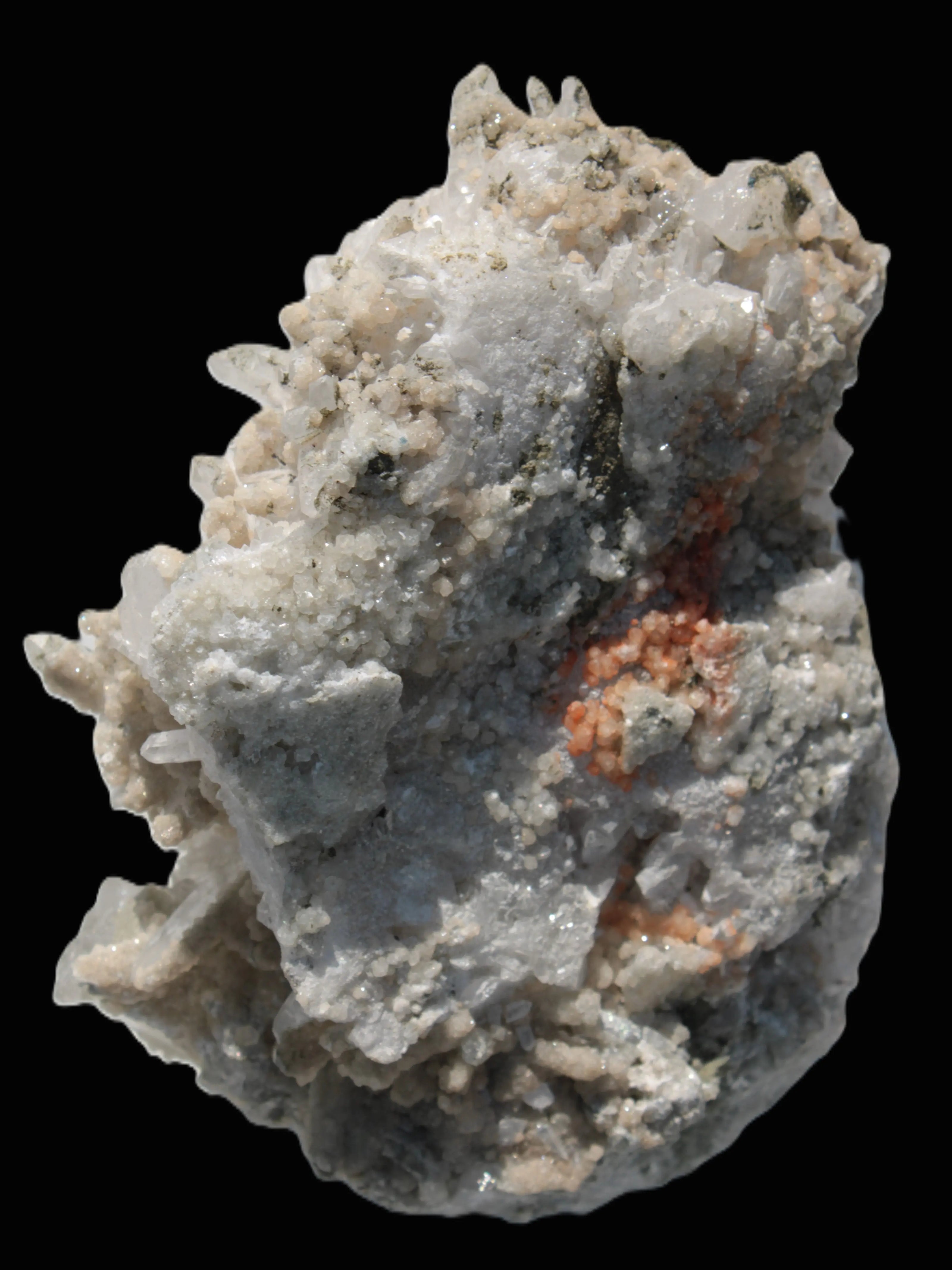 Calcite cluster with sparkly complex Chalcopyrite mineralisation 1340g in sunlight - Rocks and Things Store