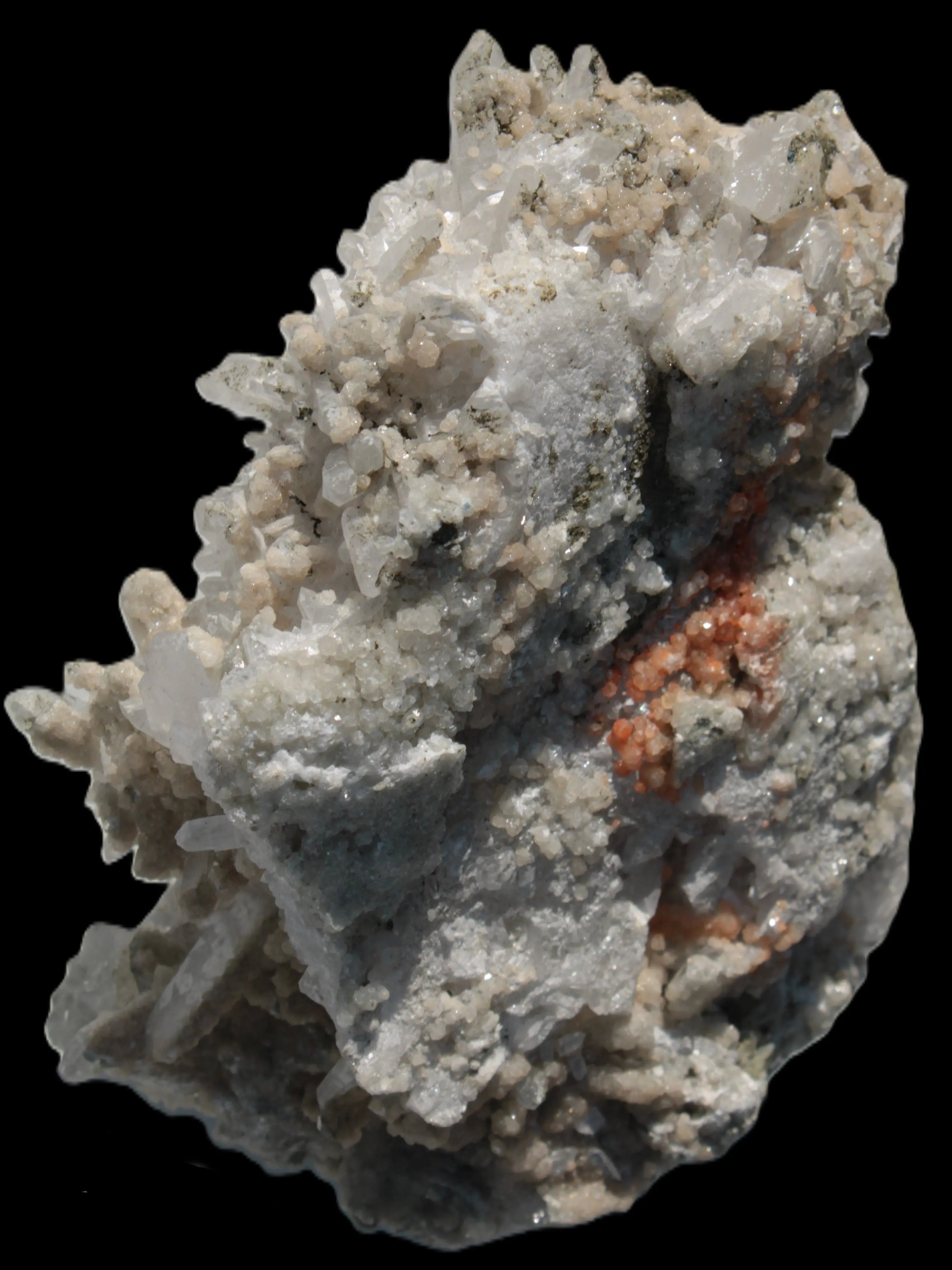 Calcite cluster with sparkly complex Chalcopyrite mineralisation 1340g in sunlight - Rocks and Things Store