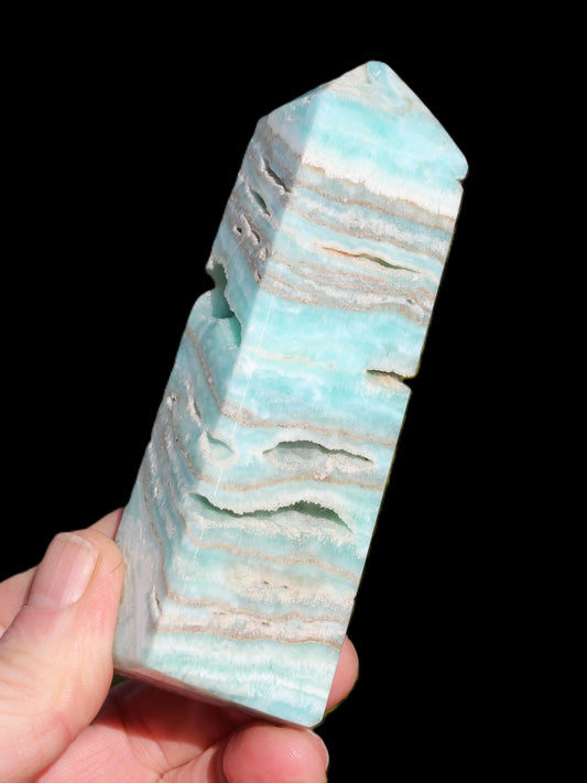 Caribbean Calcite aqua blue obelisk 292g Rocks and Things